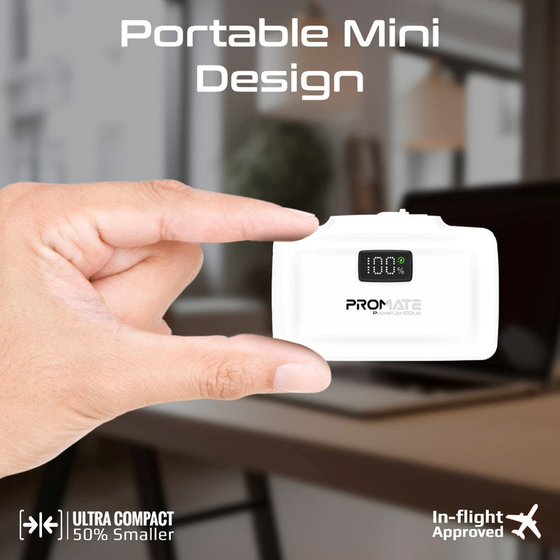 Promate PowerUp-10 Duo 10000mAh 20W Ultra-Compact Fast Charging PowerBank with Dual Folding USB-C