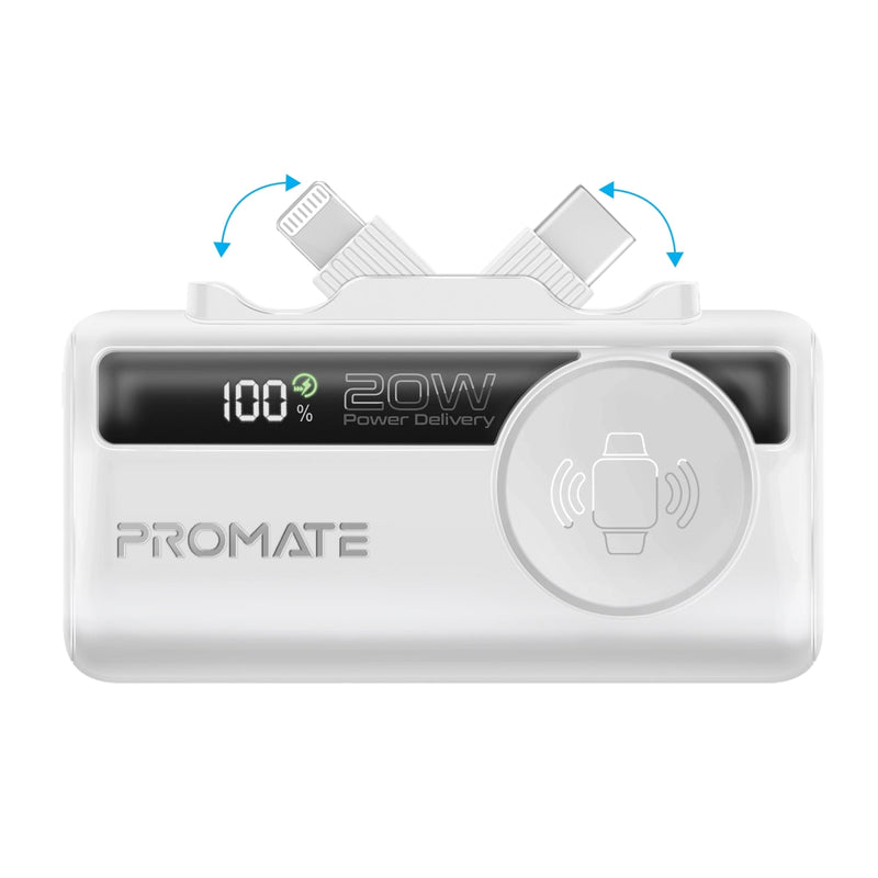 Promate PowerUp-Trio Ultra-Compact Fast Charging Power Bank with In-built USB-C