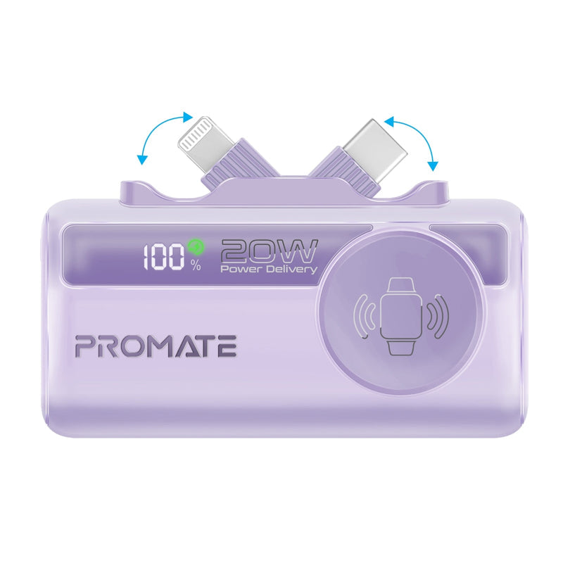 Promate PowerUp-Trio Ultra-Compact Fast Charging Power Bank with In-built USB-C