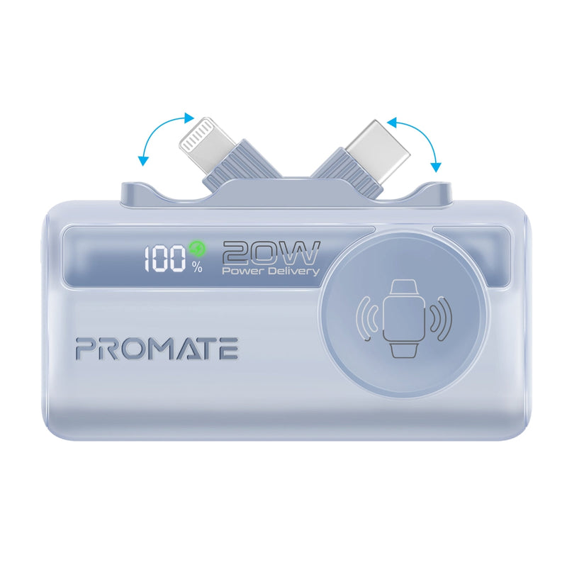 Promate PowerUp-Trio Ultra-Compact Fast Charging Power Bank with In-built USB-C
