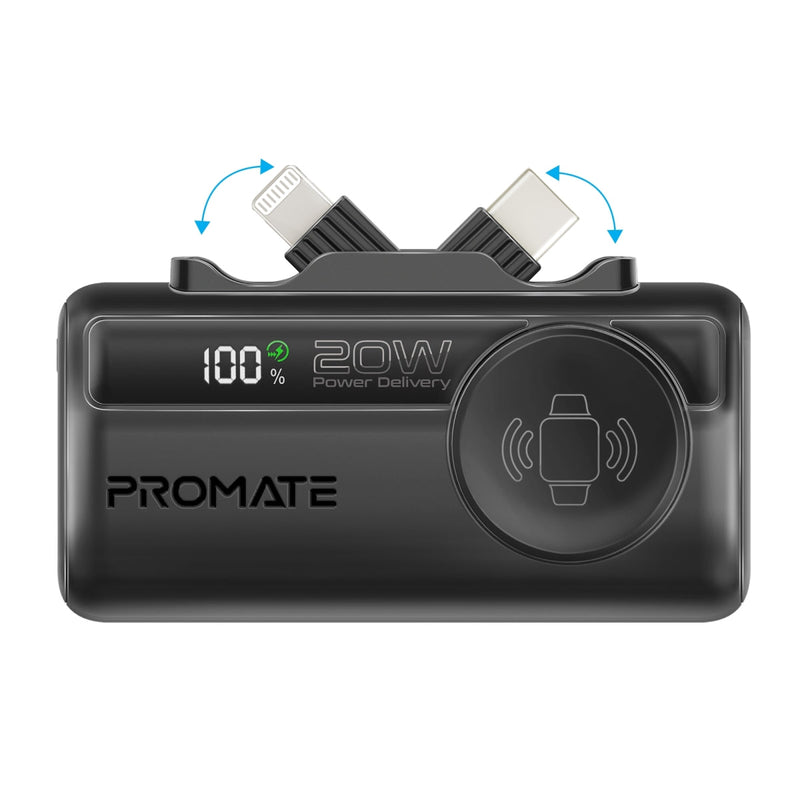Promate PowerUp-Trio Ultra-Compact Fast Charging Power Bank with In-built USB-C