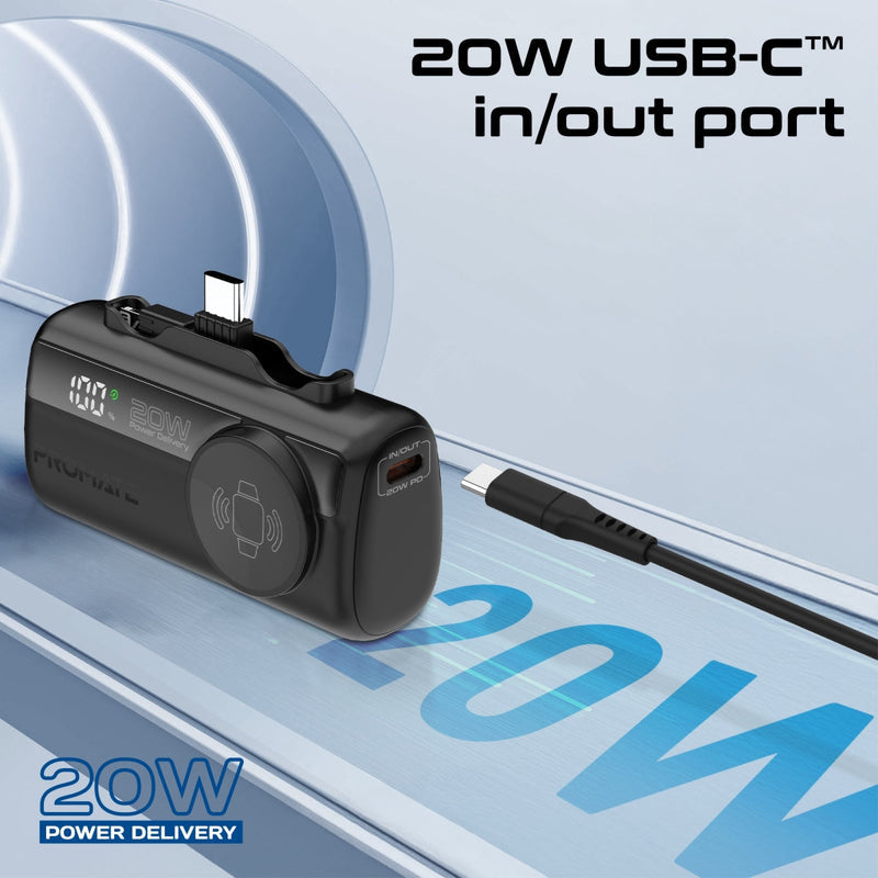 Promate PowerUp-Trio Ultra-Compact Fast Charging Power Bank with In-built USB-C