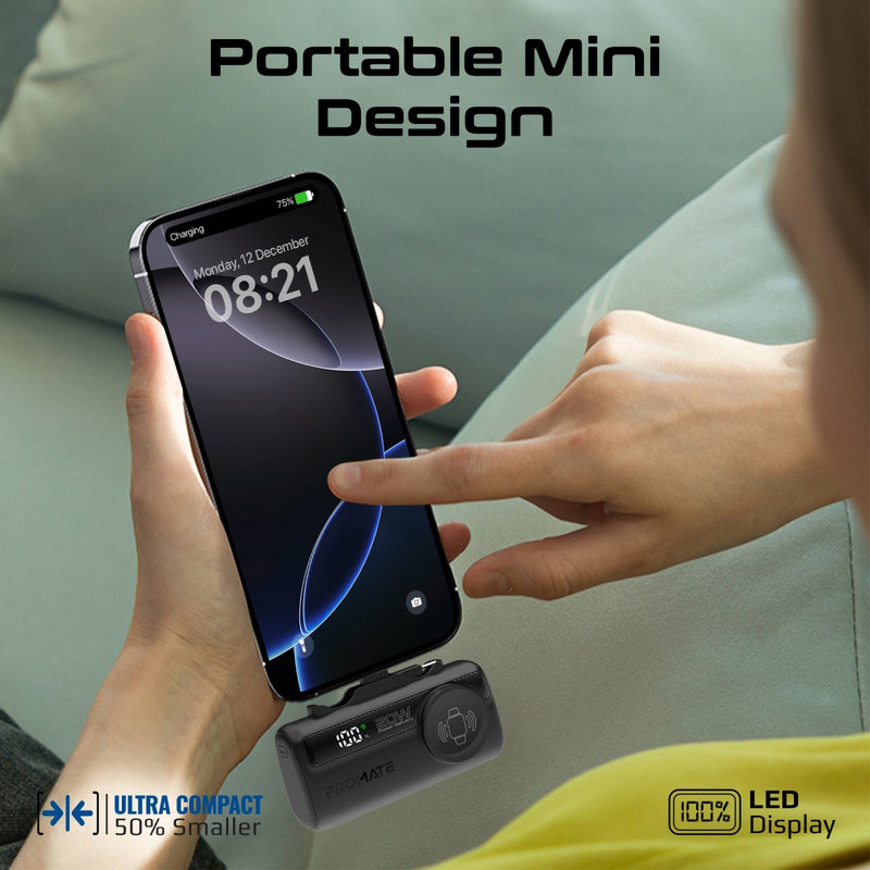 Promate PowerUp-Trio Ultra-Compact Fast Charging Power Bank with In-built USB-C
