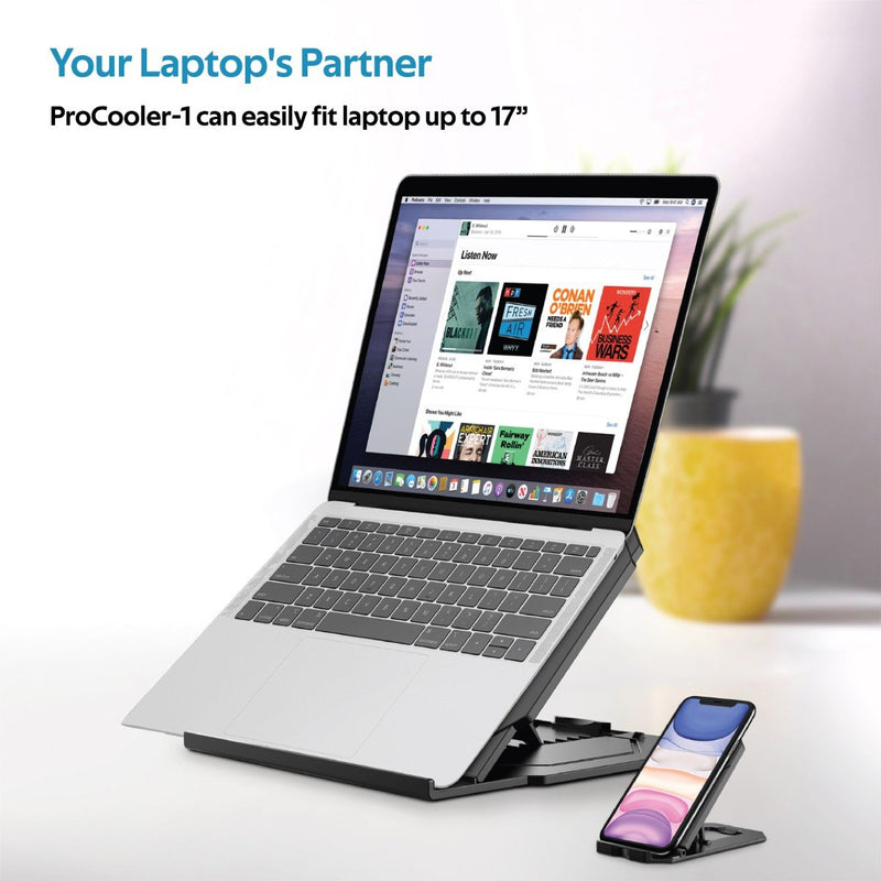 Promate Procooler-1 2-In-1 Foldable Laptop And Smartphone Riser Stand