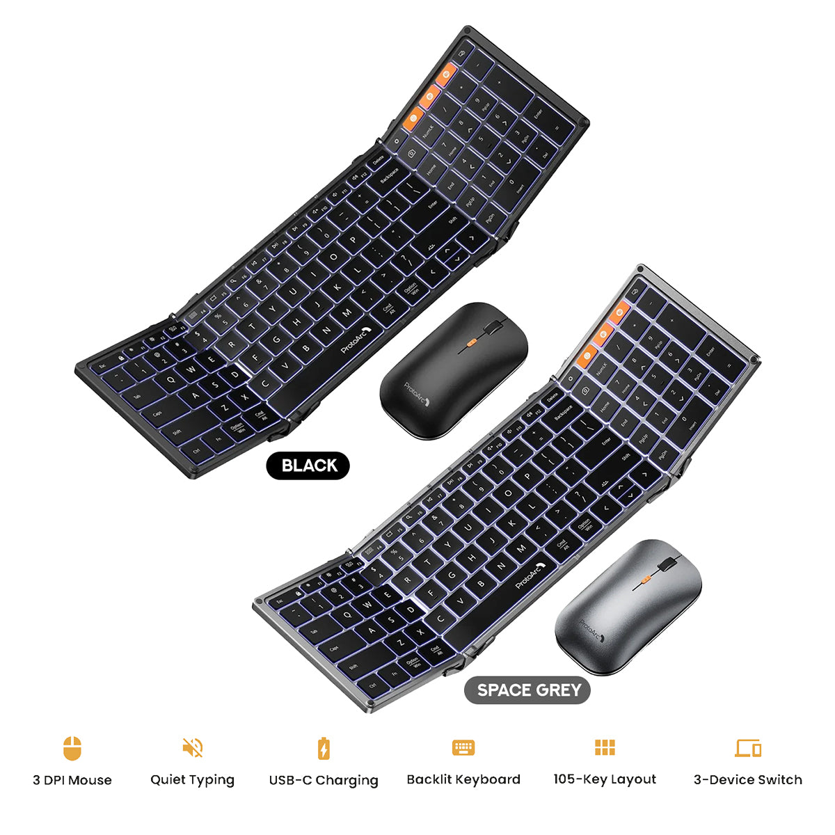 ProtoArc XKM01 Pro Foldable Full-Size Keyboard and Mouse Combo