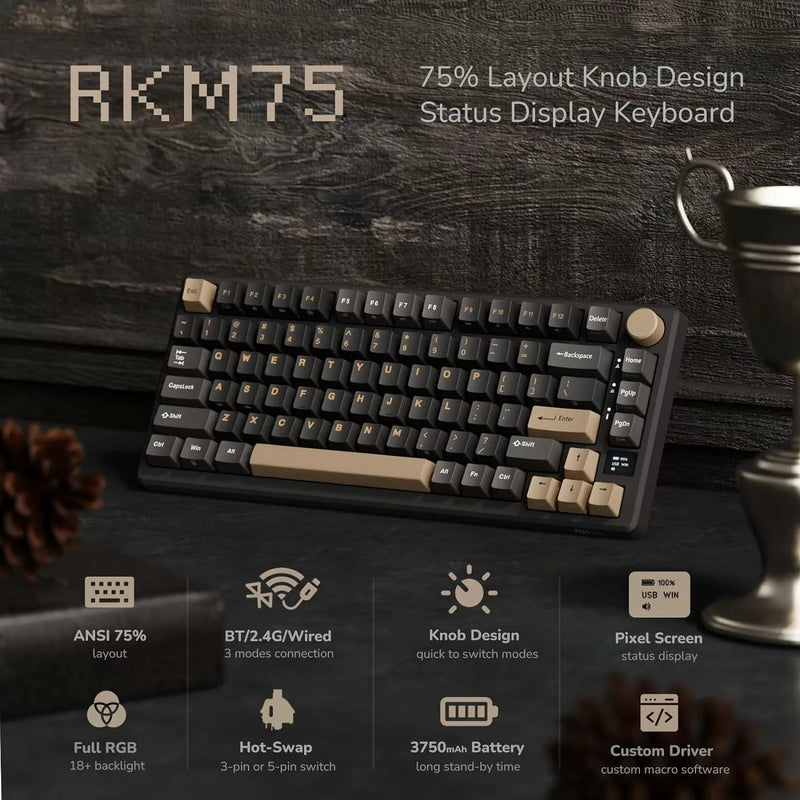 Royal Kludge RK-M75 Tri-Mode RGB 81 Keys Hot-Swappable Mechanical Keyboard Phantom