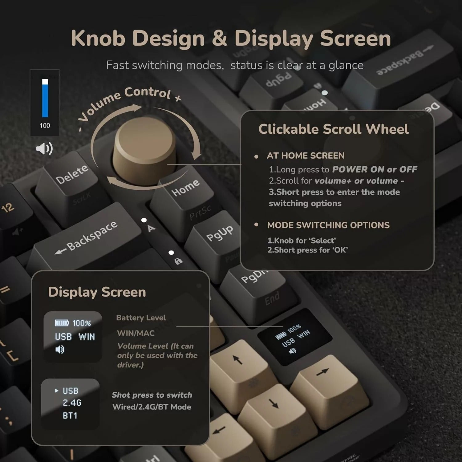 Royal Kludge RK-M75 Tri-Mode RGB 81 Keys Hot-Swappable Mechanical Keyboard Phantom