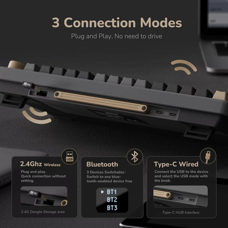 Royal Kludge RK-M75 Tri-Mode RGB 81 Keys Hot-Swappable Mechanical Keyboard Phantom