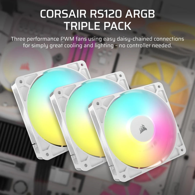 Corsair RS120 ARGB 120mm PWM Fan - White (Triple Pack) (CO-9050185-WW)