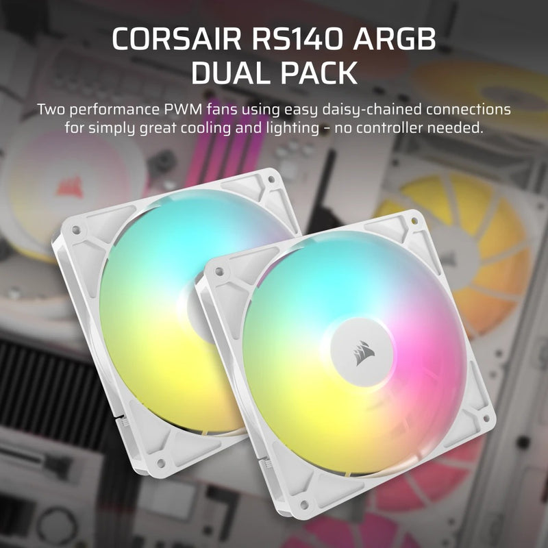 Corsair RS140 ARGB 140mm PWM Fan - White (Dual Pack) (CO-9050187-WW)