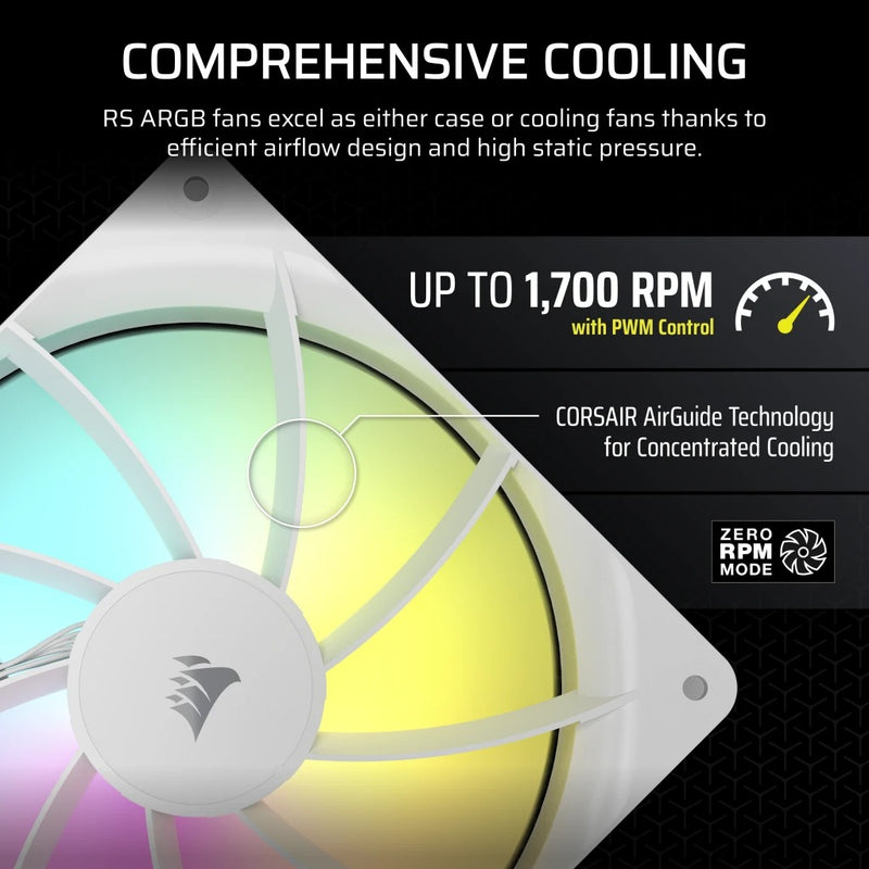 Corsair RS140 ARGB 140mm PWM Fan - White (Dual Pack) (CO-9050187-WW)