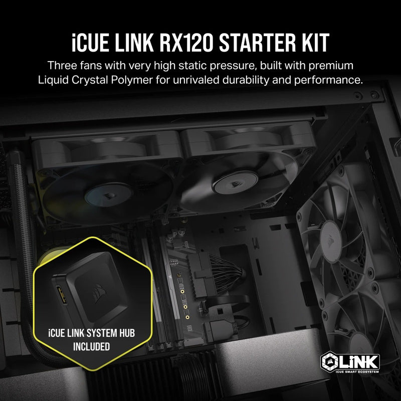 Corsair iCue Link RX120 120mm PWM Fan Triple Starter Kit (Black)
