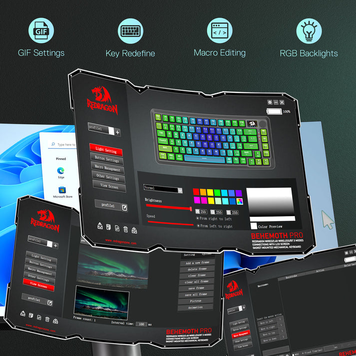 Redragon Behemoth K724GBG-RGB-PRO  Mechanical Keyboard with LCD Screen