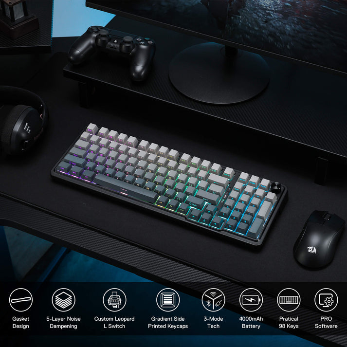 Redragon Eisa Pro 3 Modes 98-Key Hot-Swappable RGB Mechanical Keyboard - Gradient Gray | DataBlitz