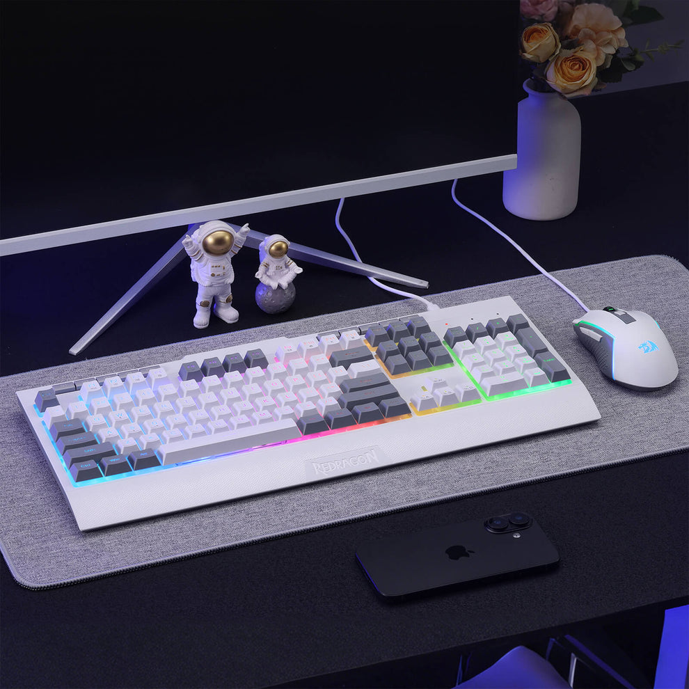 Redragon S151W Gaming Essentials Wired Keyboard & Mouse Bundle (White)