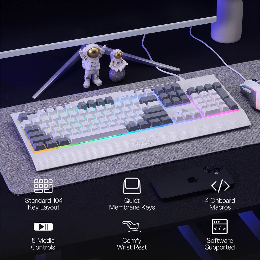 Redragon S151W Gaming Essentials Wired Keyboard & Mouse Bundle (White)
