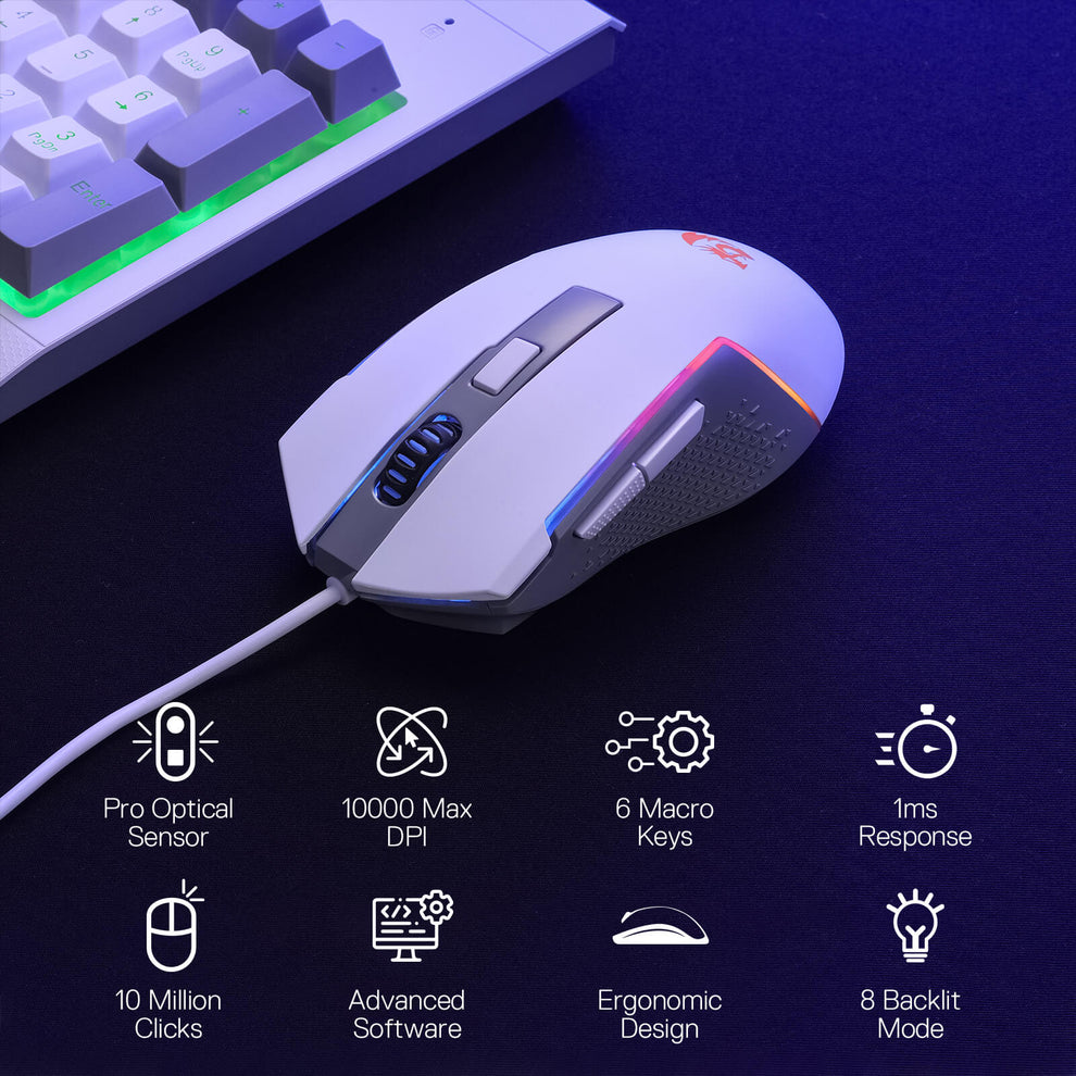 Redragon S151W Gaming Essentials Wired Keyboard & Mouse Bundle (White)