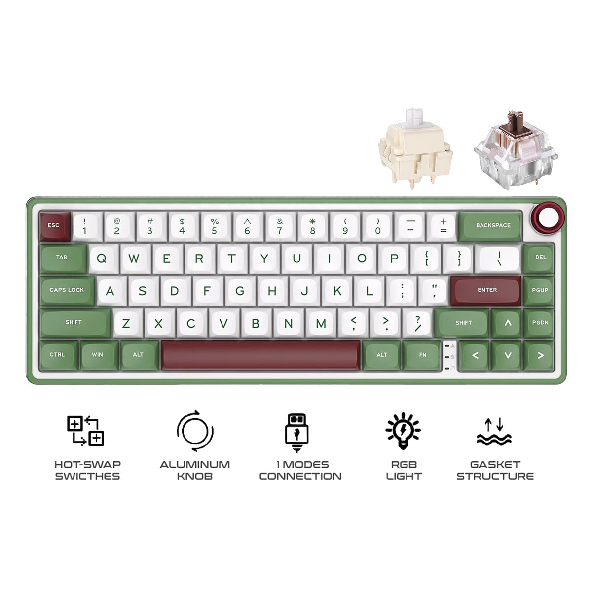 Royal Kludge R65 Single-Mode RGB 66-Keys Hot-Swappable Mechanical Keyboard Greensand