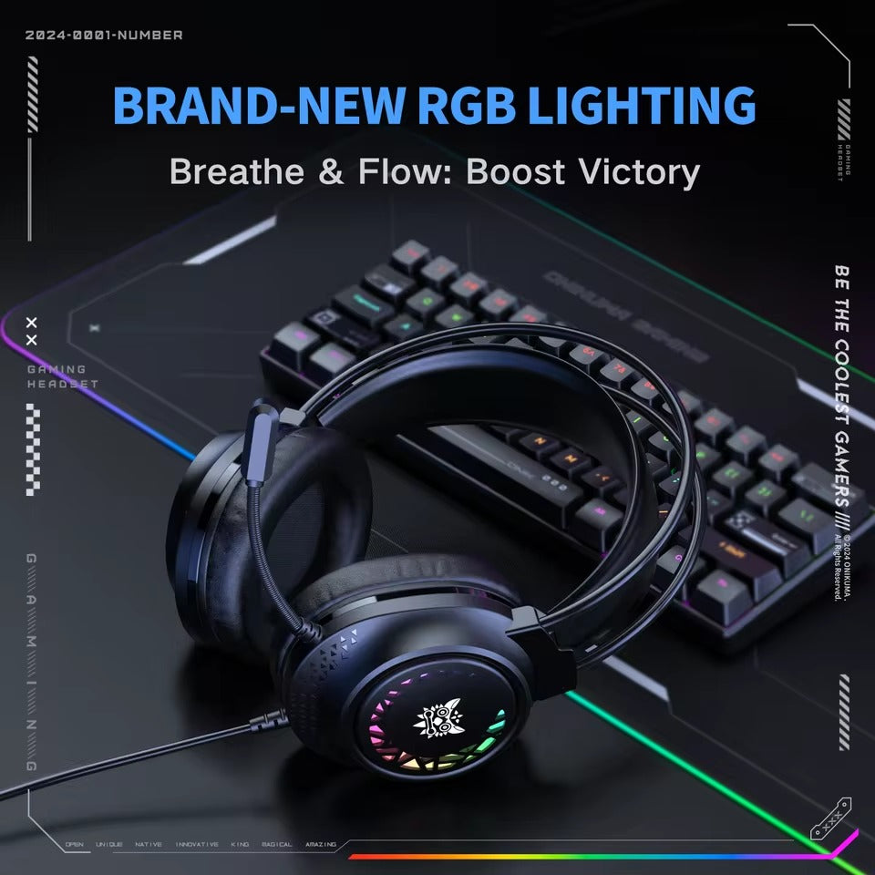 Onikuma X92 RGB Gaming Headphone with Noise-Cancelling Microphone (Black)