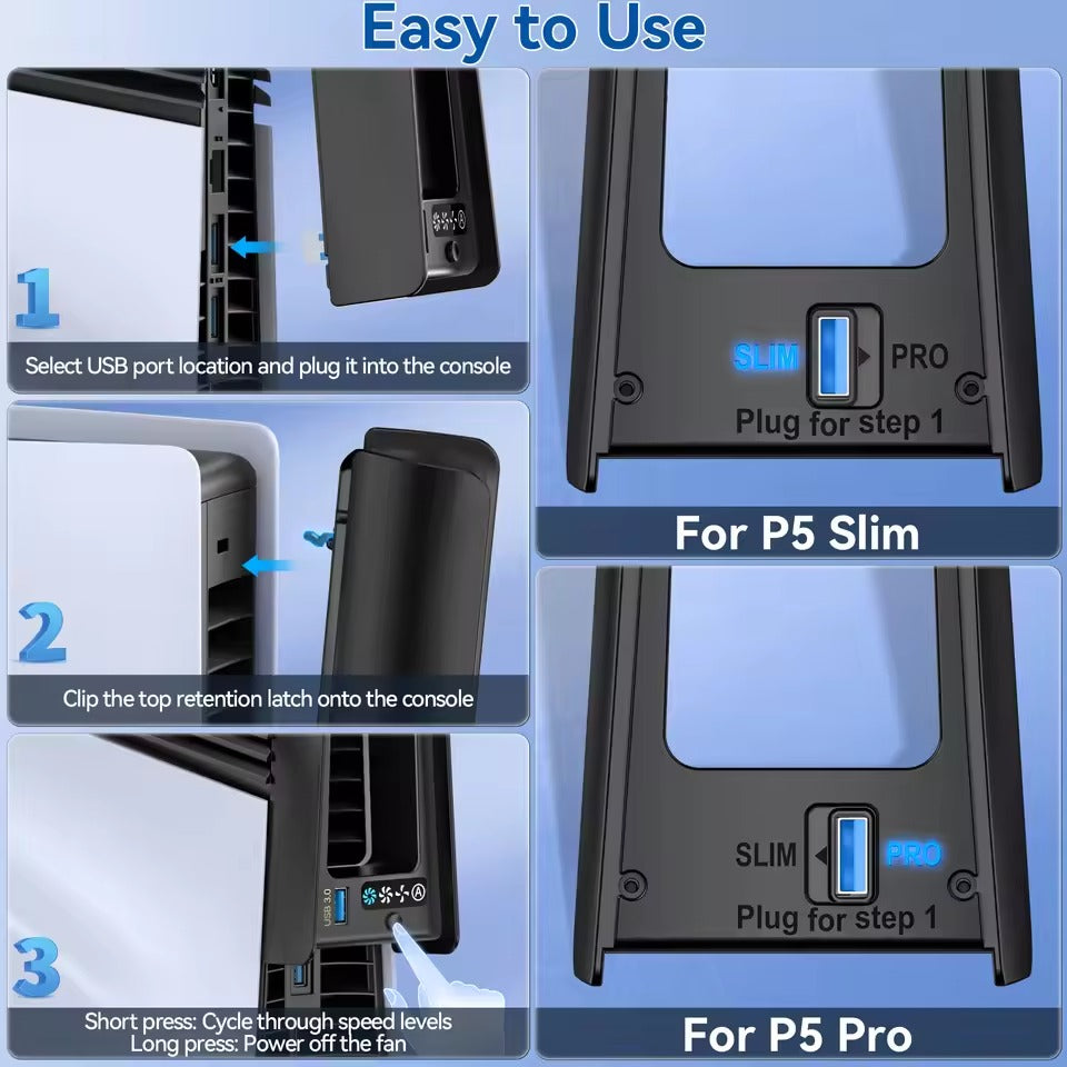 PS5 Auto Mode Cooling Fan with 3 Speed Levels for PS5 Slim / PS5 Pro