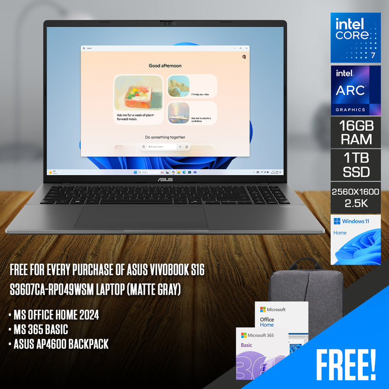 Asus Vivobook S16 S3607CA-RP049WSM Laptop (Matte Gray) | DataBlitz