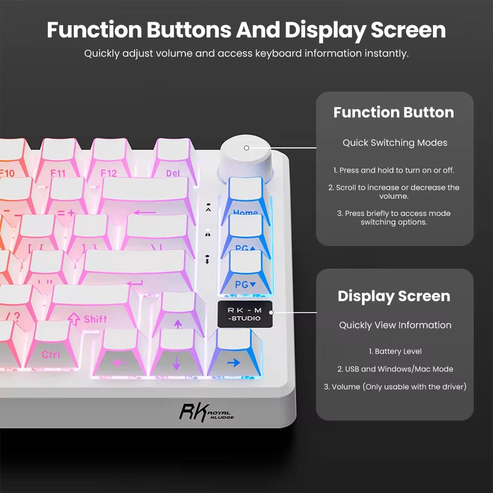 Royal Kludge RK-M75 Tri-Mode RGB 81 Keys Hot-Swappable Mechanical Keyboard Aurora (Creamy Switch)