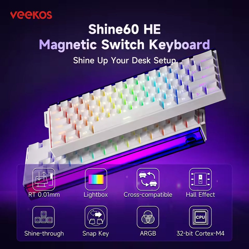 Veekos Shine60 HE Multi-Mode ARGB Backlit DIY Lightbox Hot-Swappable Magnetic Keyboard