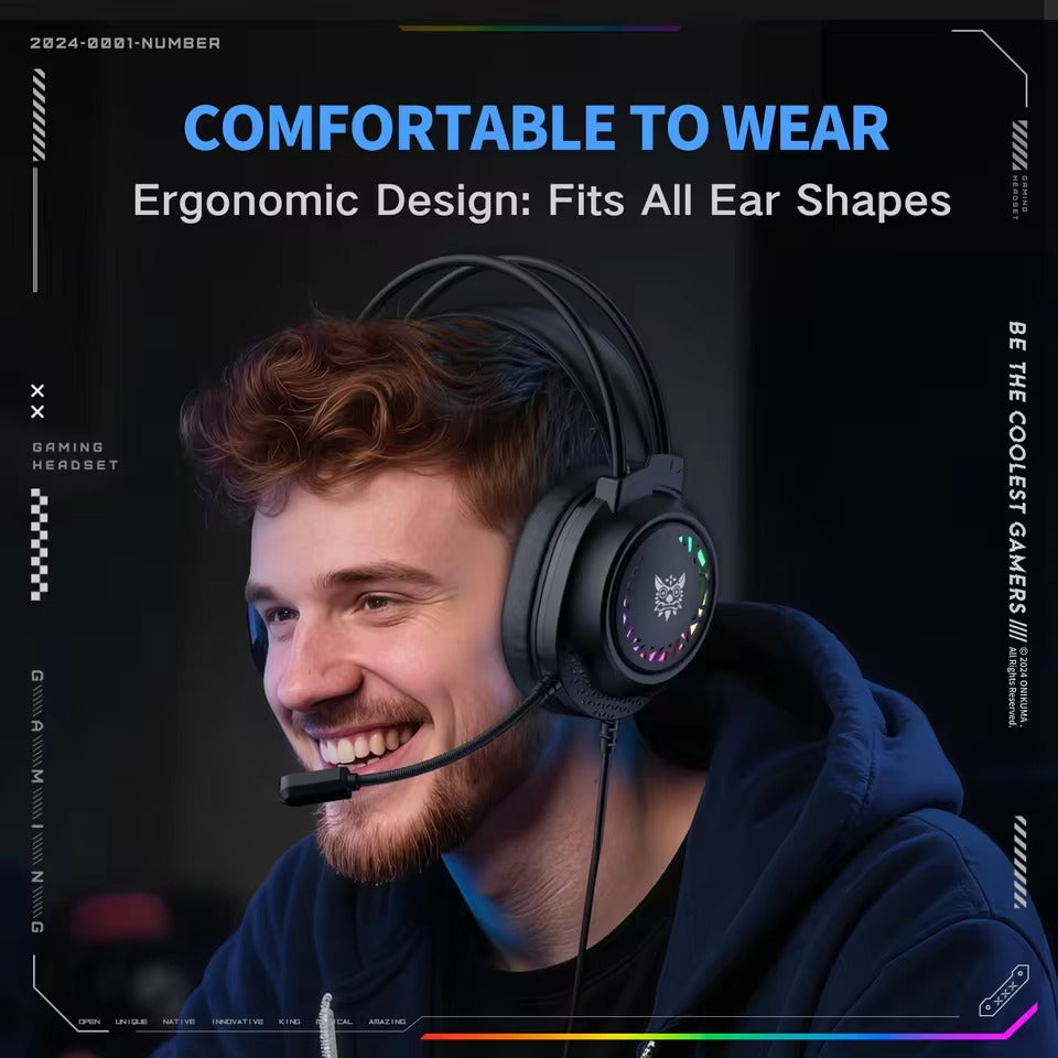 Onikuma X92 RGB Gaming Headphone with Noise-Cancelling Microphone (Black)