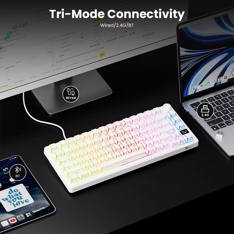 Royal Kludge RK-M75 Tri-Mode RGB 81 Keys Hot-Swappable Mechanical Keyboard Aurora (Creamy Switch)