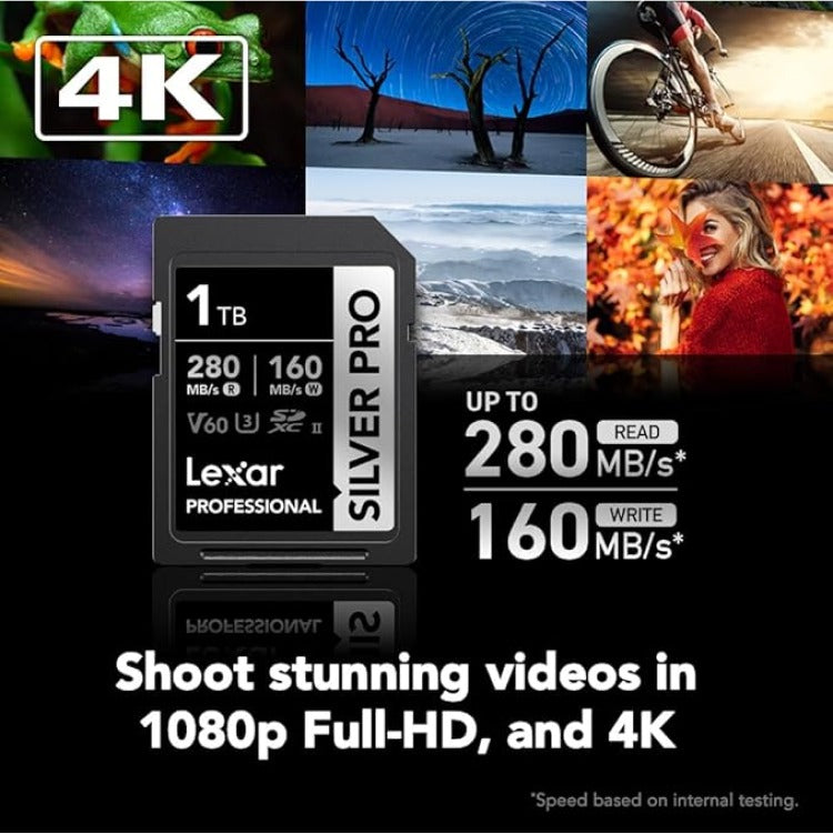 Lexar Professional SILVER PRO SDXC UHS-II C10 U3 V60 280MB/s Read 160MB/s Write SD Card