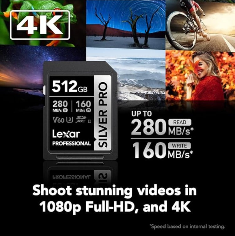 Lexar Professional SILVER PRO SDXC UHS-II C10 U3 V60 280MB/s Read 160MB/s Write SD Card