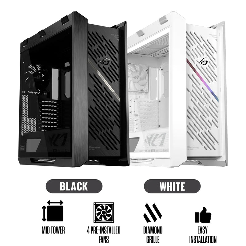 Asus ROG Strix Helios II GX601S EATX Mid-Tower PC Gaming Case with Dual Tempered Glass Side Panels (Black, White)
