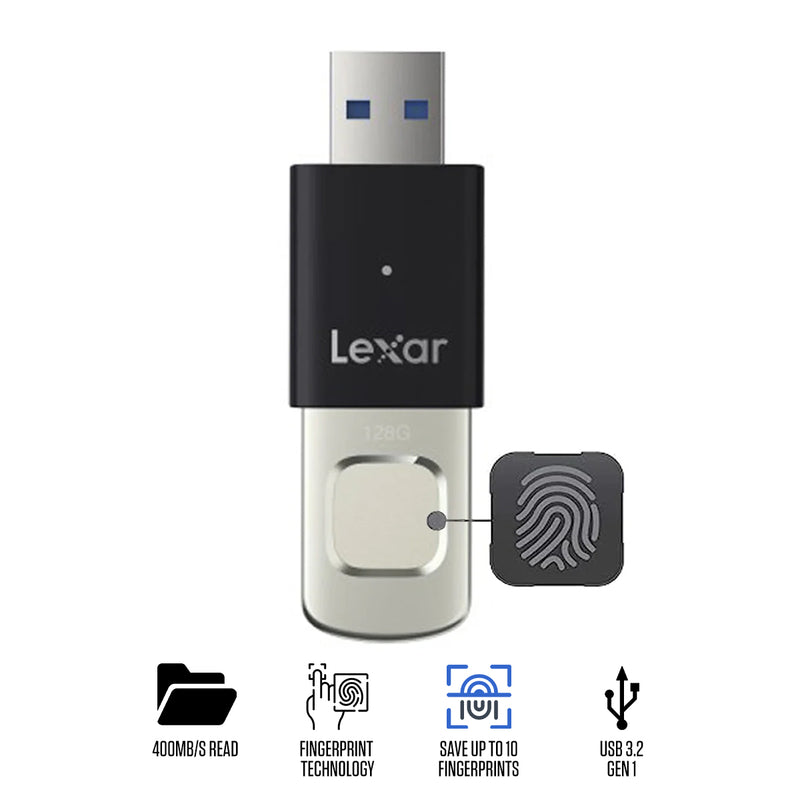 Lexar JumpDrive Fingerprint F35 PRO 128GB USB 3.2 Gen 1 Type-A 400MB/s Read Flash Drive (LJDF35P128G-RNBNG)