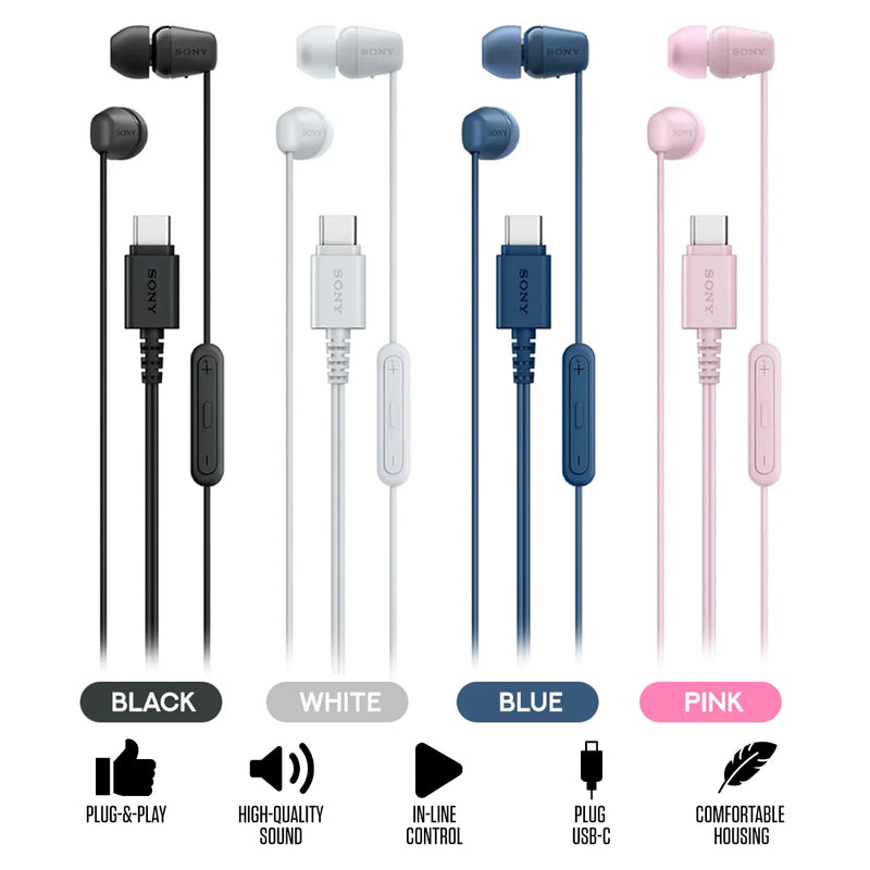 Sony IER-EX15C USB-C Wired Headphones (Black, White, Blue, Pink)