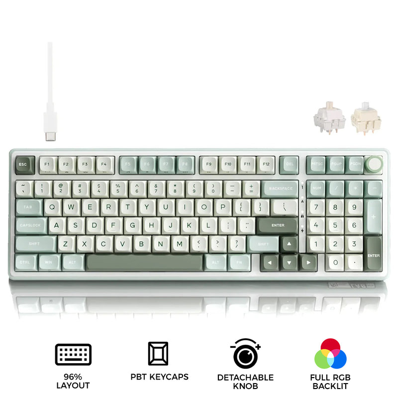 Royal Kludge R98Pro Wired RGB 98 Keys Hot-Swappable Mechanical Keyboard Sky Cyan (Cream Switch, Beige Switch)
