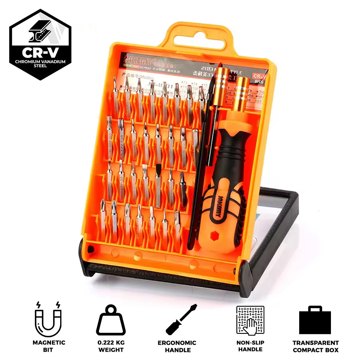 Jakemy 33-in-1 Precision Screwdriver Toolkit with 30 Screwdriver Heads / Curved Tip Tweezer / Extension Bar (JM-8101)