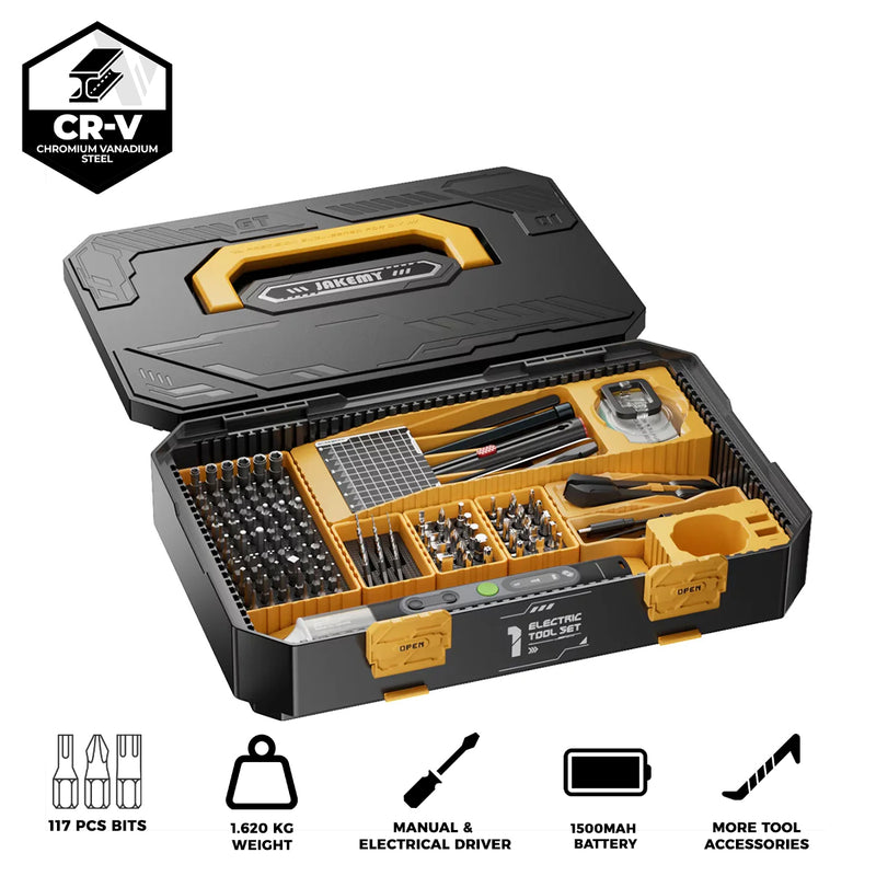 Jakemy 135-in-1 Modular Electric Toolbox with Electric Screwdriver Handle / 2-in-1 Connector / 117 Precision Bits (JM-8198)
