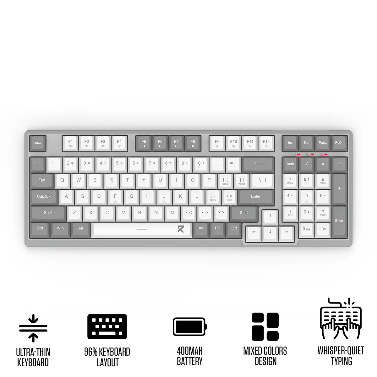 Redragon BK-7114WG Scissor Mechanism Slim Wireless 96% Keyboard (White/Grey)