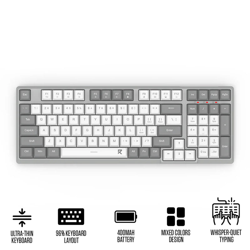 Redragon BK-7114WG Scissor Mechanism Slim Wireless 96% Keyboard (White/Grey)