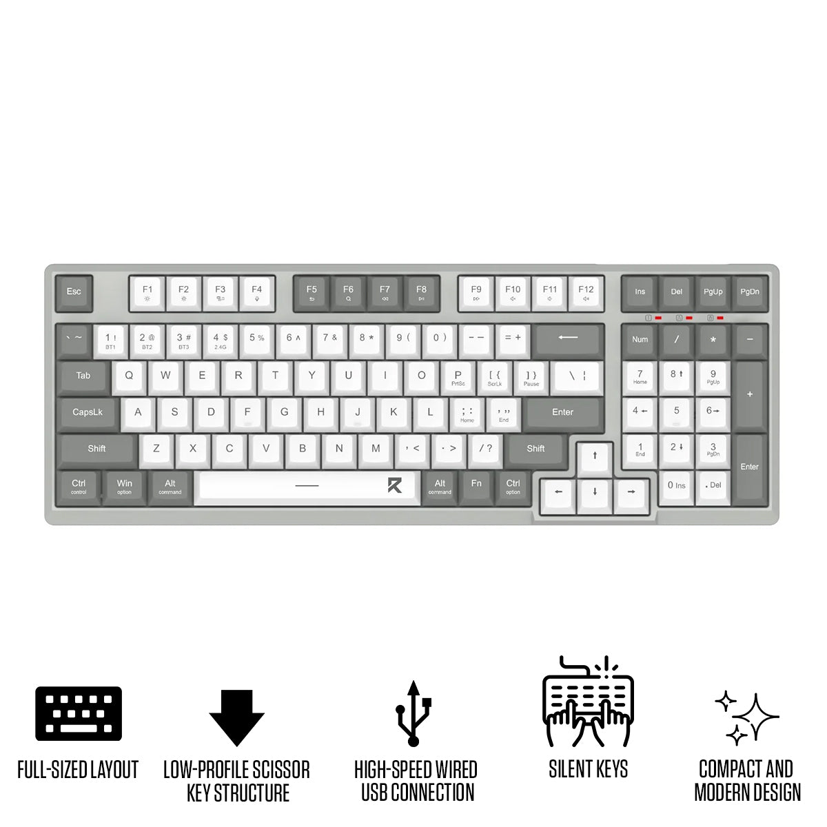 Redragon BK-7113 Scissor Mechanism Slim Wired Full-Size Keyboard (White/Grey)