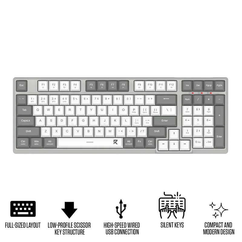 Redragon BK-7113 Scissor Mechanism Slim Wired Full-Size Keyboard (White/Grey)