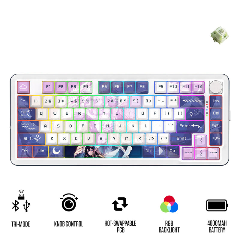 Redragon K681ACG Cyrus Pro Anime Ed. RGB Wireless 75% Hot-Swappable Gasket Mechanical Keyboard with Knob (Mint Mambo Linear Switch) (K681ACG-RGB-PRO)