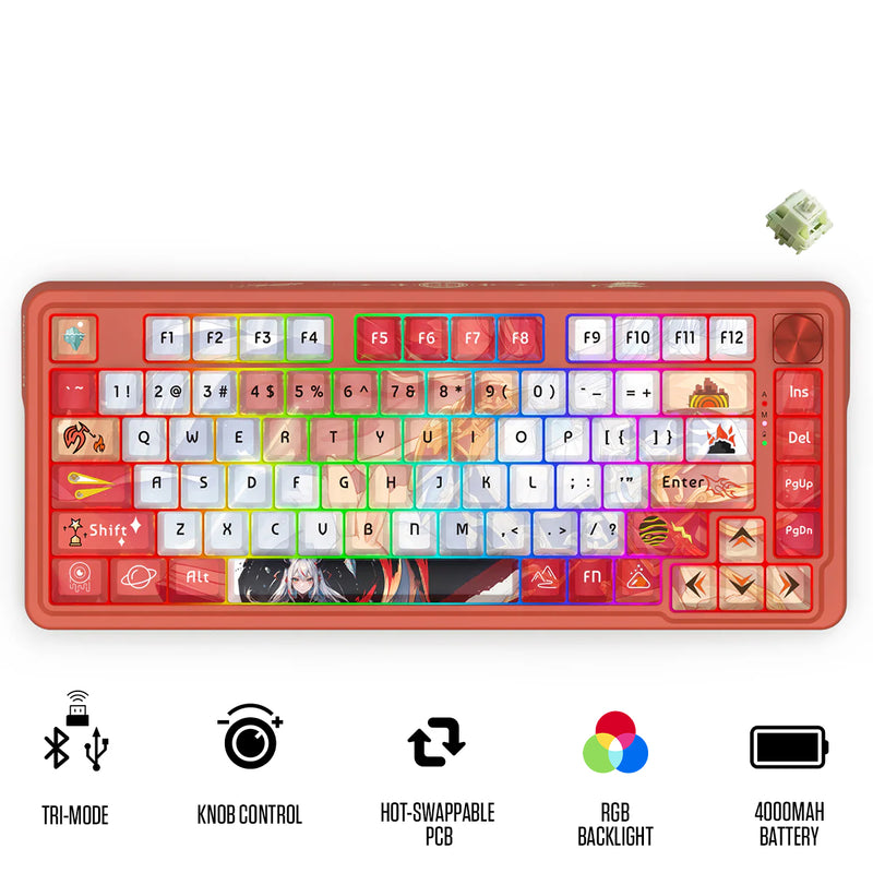 Redragon K673AK Ucal Pro Anime Ed. RGB Wireless 75% Hot-Swappable Gasket Mechanical Keyboard with Knob (Mint Mambo Linear Switch) (K673AK-RGB-Pro)