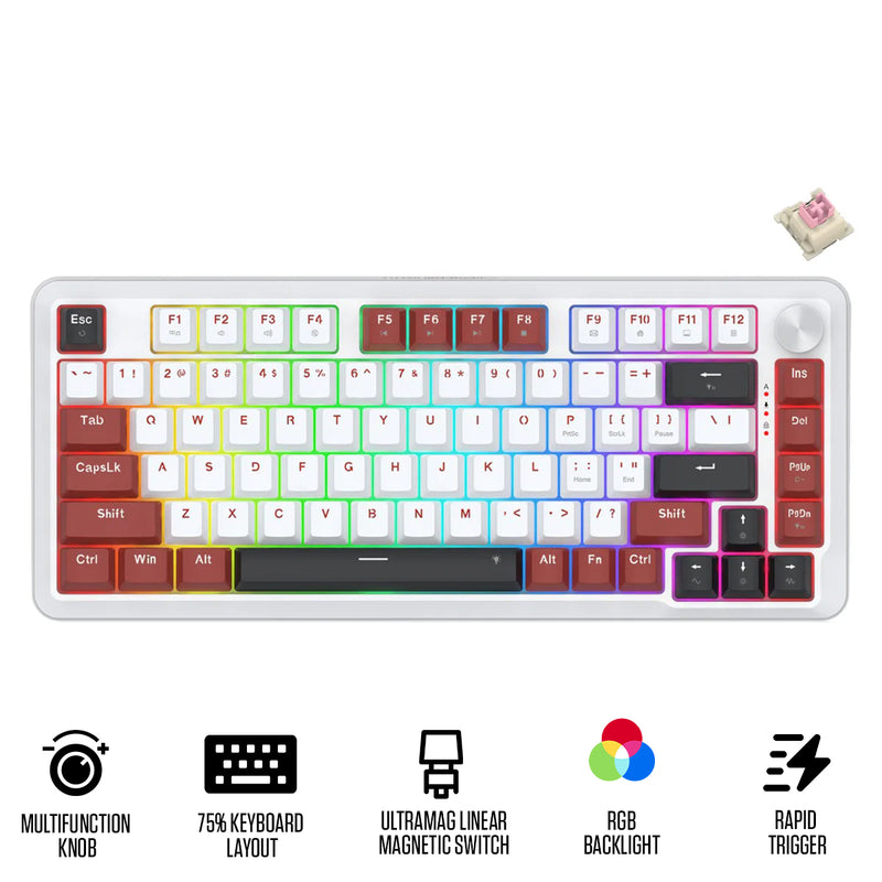 Redragon K721WRB Stormhunter Magnetic RGB Hot-Swappable Wired 75% Keyboard with Rapid Trigger (UltraMag Magnetic Linear Switch) (White/Red/Black) (K721WRB-RGB-M)
