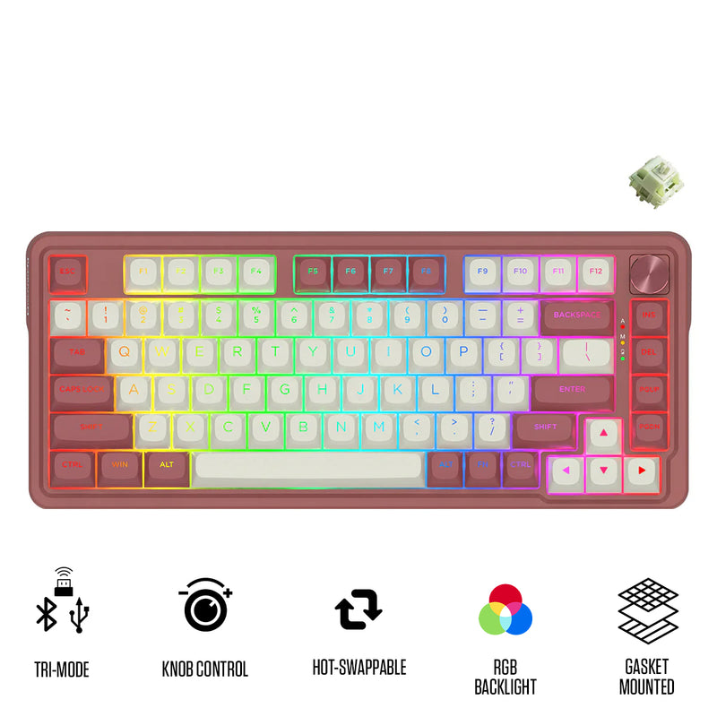 Redragon K673WR Ucal Max RGB Wireless 75% Hot-Swappable Gasket Mechanical Keyboard with Knob (Mint Mambo Switch) (White/Red) (K673WR-RGB-MAX)