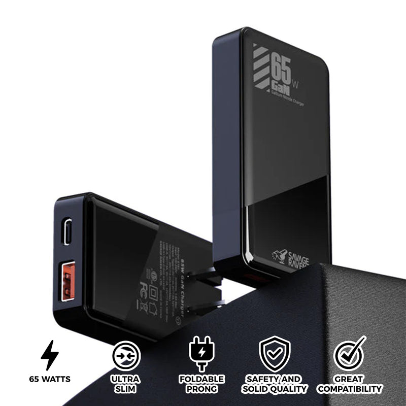 Skull & Co. GaN 65W Ultra Slim AC Adapter for Nintendo Switch 2 / Steam Deck / ROG Ally & Other Smart Devices (Black) (CH-US65-BK)