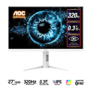 AOC Q27G4SL/WS/69 27" QHD (2560x1440) 320Hz 0.3ms MPRT/1ms GTG Fats IPS Circular Polarized Gaming Monitor with Tilt, Height, Swivel & Pivot Adjustment (White/Silver)