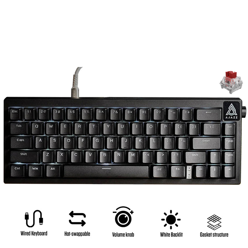 Ajazz AK650 White Backlit Wired 66-Key Gasket-Mounted Hot-Swappable Mechanical Keyboard (Black) (Red Switch)