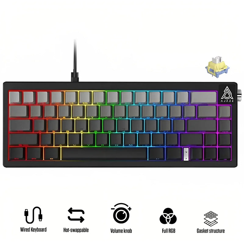 Ajazz AK650 RGB Wired 66-Key Gasket-Mounted Hot-Swappable Mechanical Keyboard (Gradient Black/Grey) (Day Dream Switch)