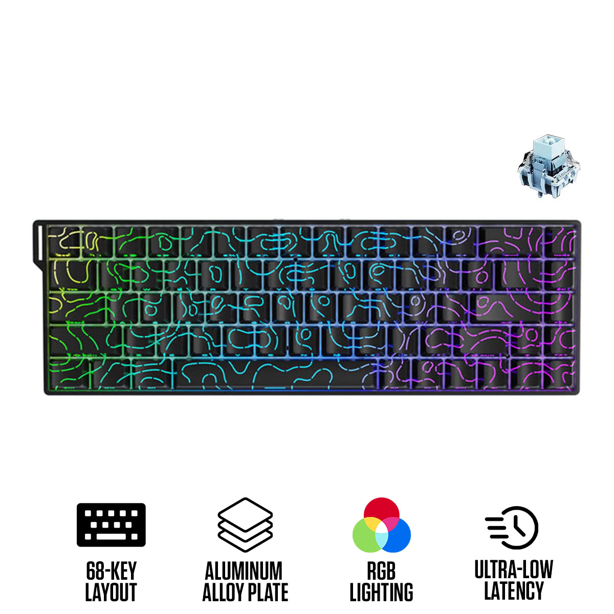 Ajazz AK680 V2 RGB Wired 68-Keys Aluminum Case Hot-Swappable Mechanical Keyboard (Black Contour Line) (Ice Island Switch)